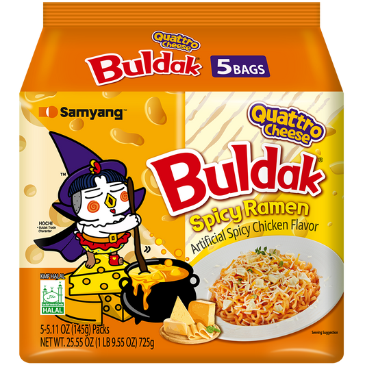 Samyang Buldak Quattro Cheese Hot Chicken Flavour Ramen 5 Pack - 5 x 145g